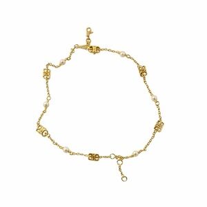 Celine Triomphe Pearl Chain Bracelet Gold Plated 7” Adjustable Dainty Designer
